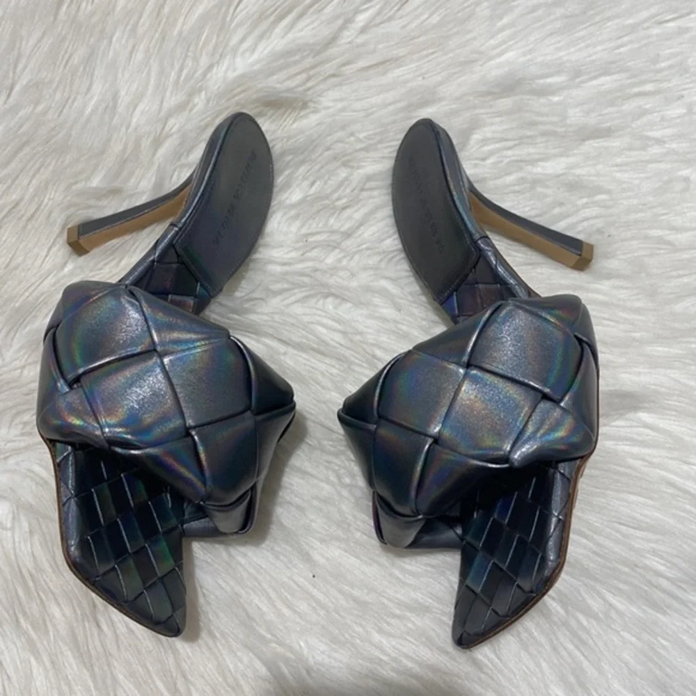 New Bottega Veneta Lido woven high‎ heel slide sandal size 37EU